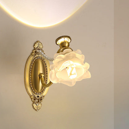 French Brass Floral Oval Curved 1-Light Wall Sconce Lamp