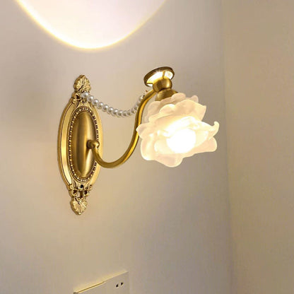 French Brass Floral Oval Curved 1-Light Wall Sconce Lamp