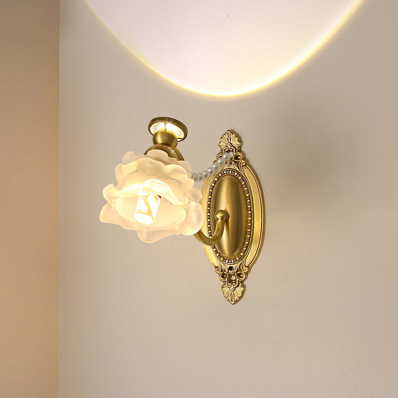 French Brass Floral Oval Curved 1-Light Wall Sconce Lamp