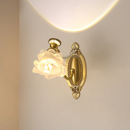 French Brass Floral Oval Curved 1-Light Wall Sconce Lamp