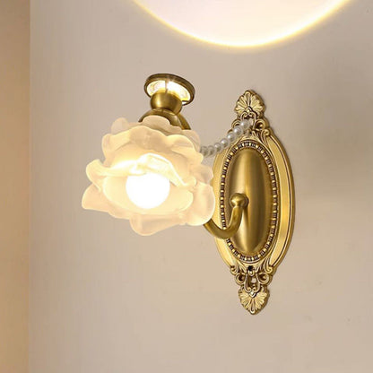 French Brass Floral Oval Curved 1-Light Wall Sconce Lamp