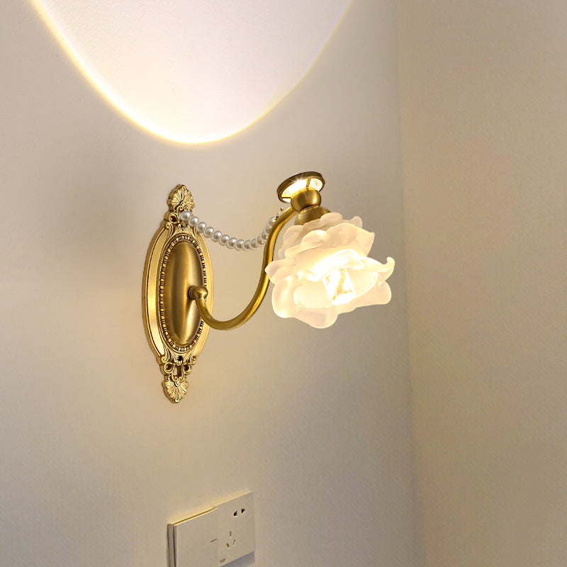 French Brass Floral Oval Curved 1-Light Wall Sconce Lamp