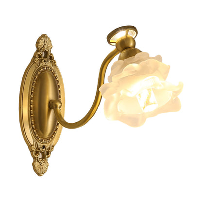 French Brass Floral Oval Curved 1-Light Wall Sconce Lamp