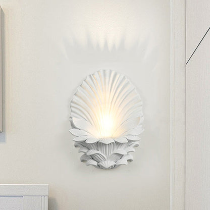 Resin Glass Metal Shell Carved 1-Light Wall Sconce Lamp