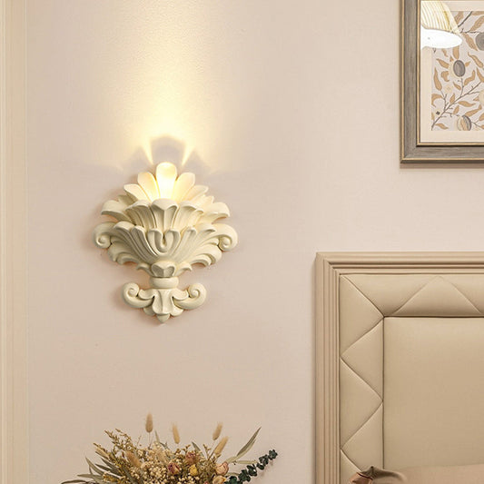 Resin Glass Metal Shell Carved 1-Light Wall Sconce Lamp