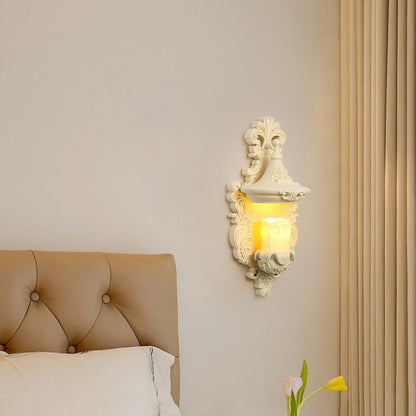 Resin Glass Metal Shell Carved 1-Light Wall Sconce Lamp