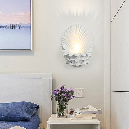 Resin Glass Metal Shell Carved 1-Light Wall Sconce Lamp