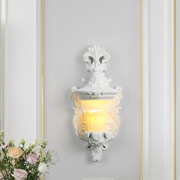 Resin Glass Metal Shell Carved 1-Light Wall Sconce Lamp