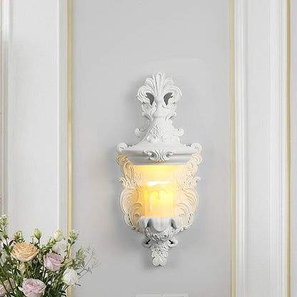Resin Glass Metal Shell Carved 1-Light Wall Sconce Lamp