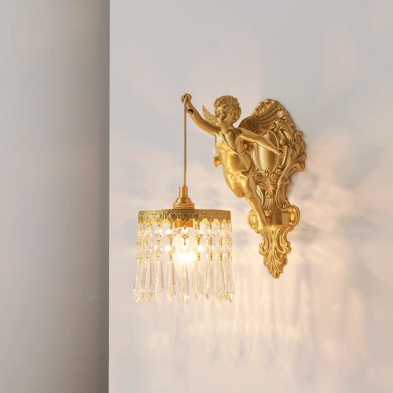 Crystal Copper Angel Pattern 1-Light Wall Sconce Lamp