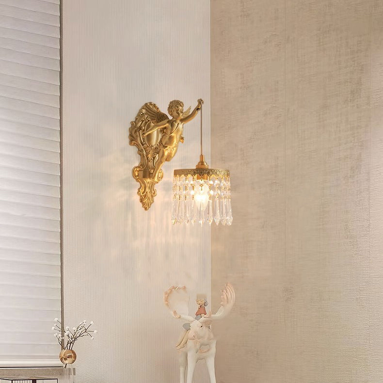 Crystal Copper Angel Pattern 1-Light Wall Sconce Lamp