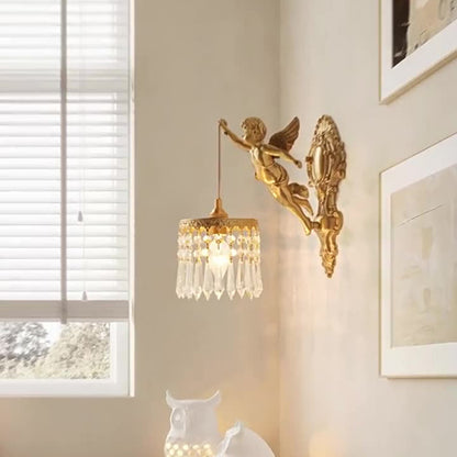 Crystal Copper Angel Pattern 1-Light Wall Sconce Lamp