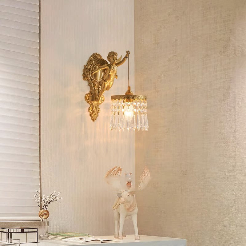Crystal Copper Angel Pattern 1-Light Wall Sconce Lamp