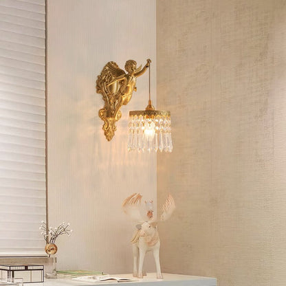 Crystal Copper Angel Pattern 1-Light Wall Sconce Lamp