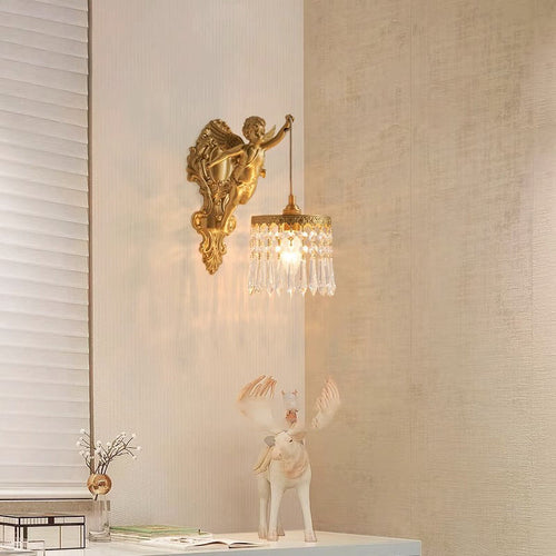 Crystal Copper Angel Pattern 1-Light Wall Sconce Lamp