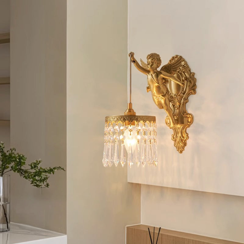 Crystal Copper Angel Pattern 1-Light Wall Sconce Lamp