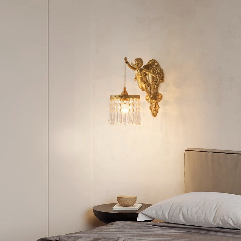 Crystal Copper Angel Pattern 1-Light Wall Sconce Lamp