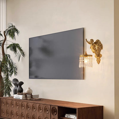 Crystal Copper Angel Pattern 1-Light Wall Sconce Lamp