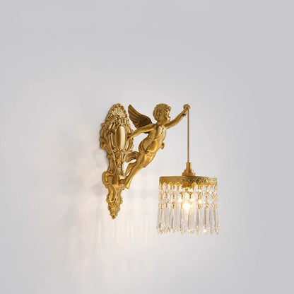 Crystal Copper Angel Pattern 1-Light Wall Sconce Lamp