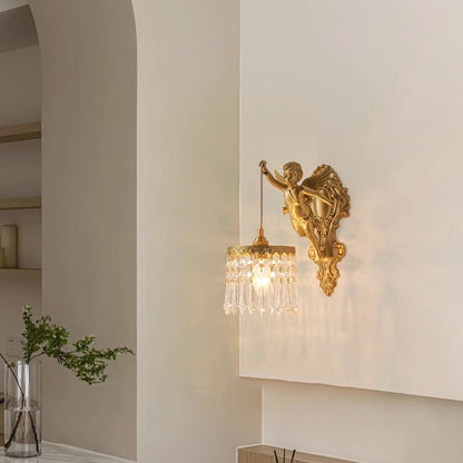 Crystal Copper Angel Pattern 1-Light Wall Sconce Lamp