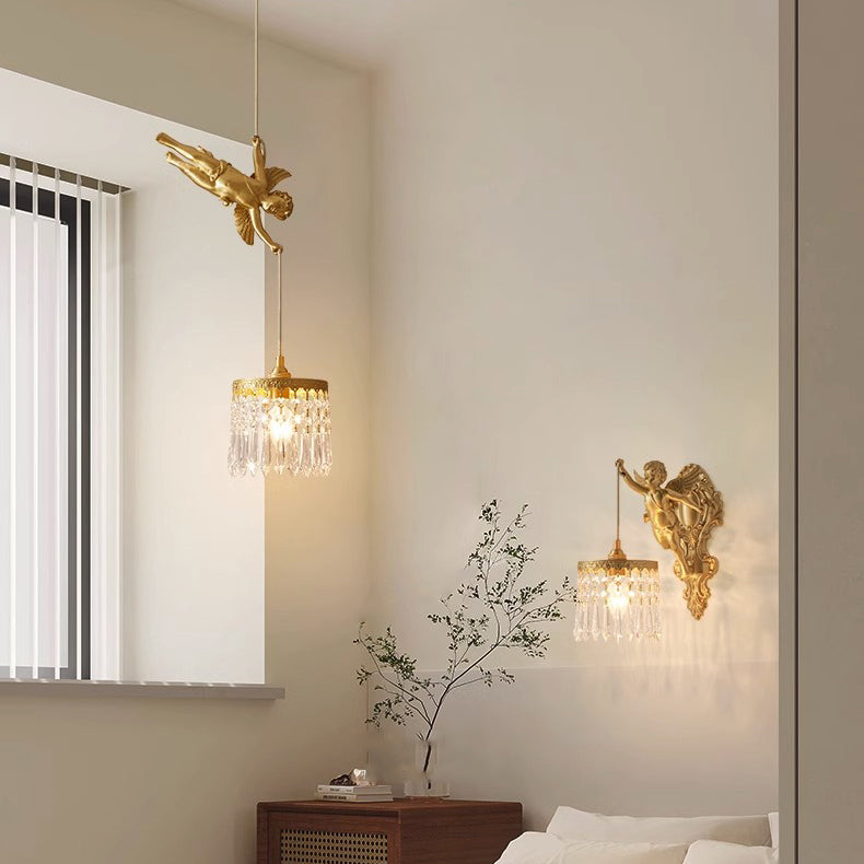 Crystal Copper Angel Pattern 1-Light Wall Sconce Lamp