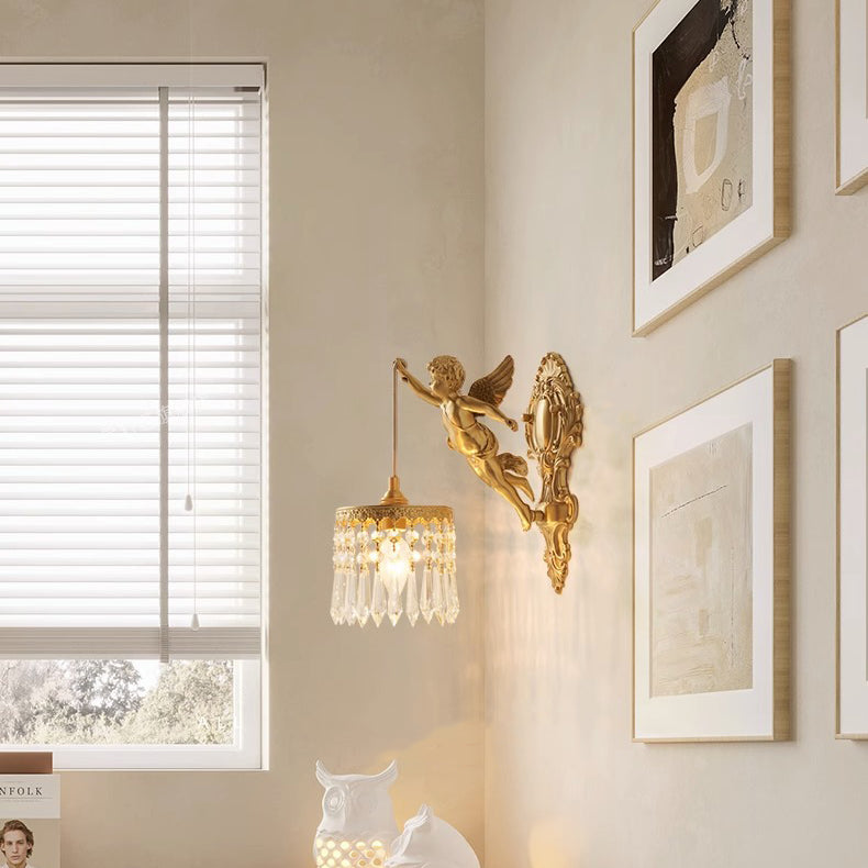 Crystal Copper Angel Pattern 1-Light Wall Sconce Lamp