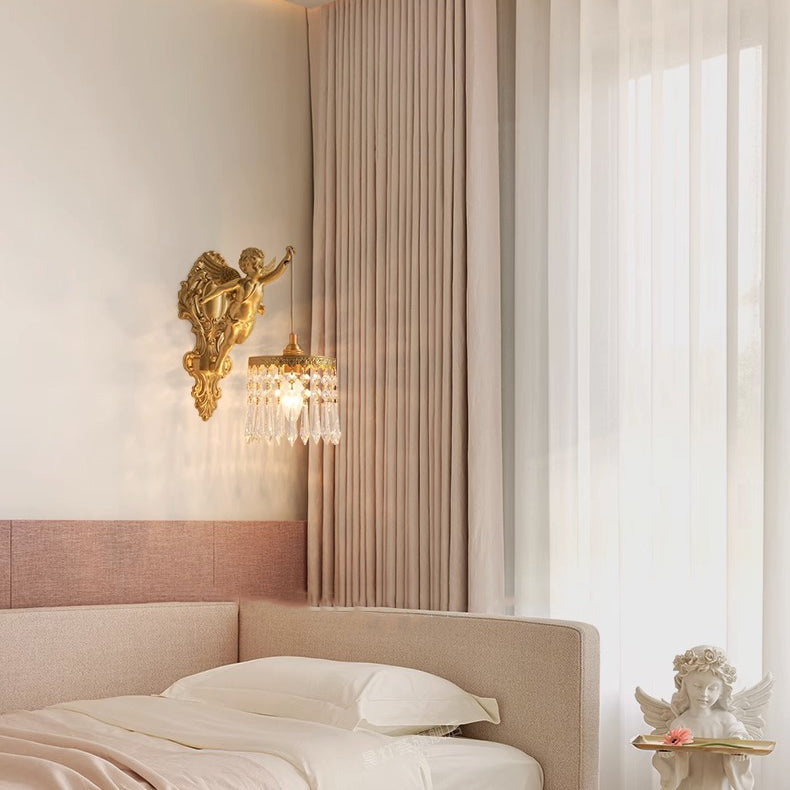 Crystal Copper Angel Pattern 1-Light Wall Sconce Lamp