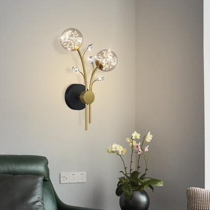 Creative Glass Iron Branch Globe Round LED Wall Sconce Lamp