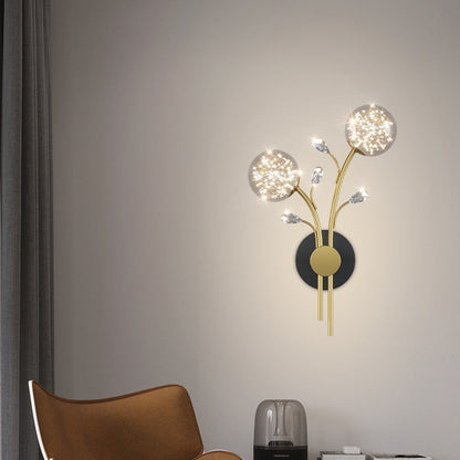 Creative Glass Iron Branch Globe Round LED Wall Sconce Lamp