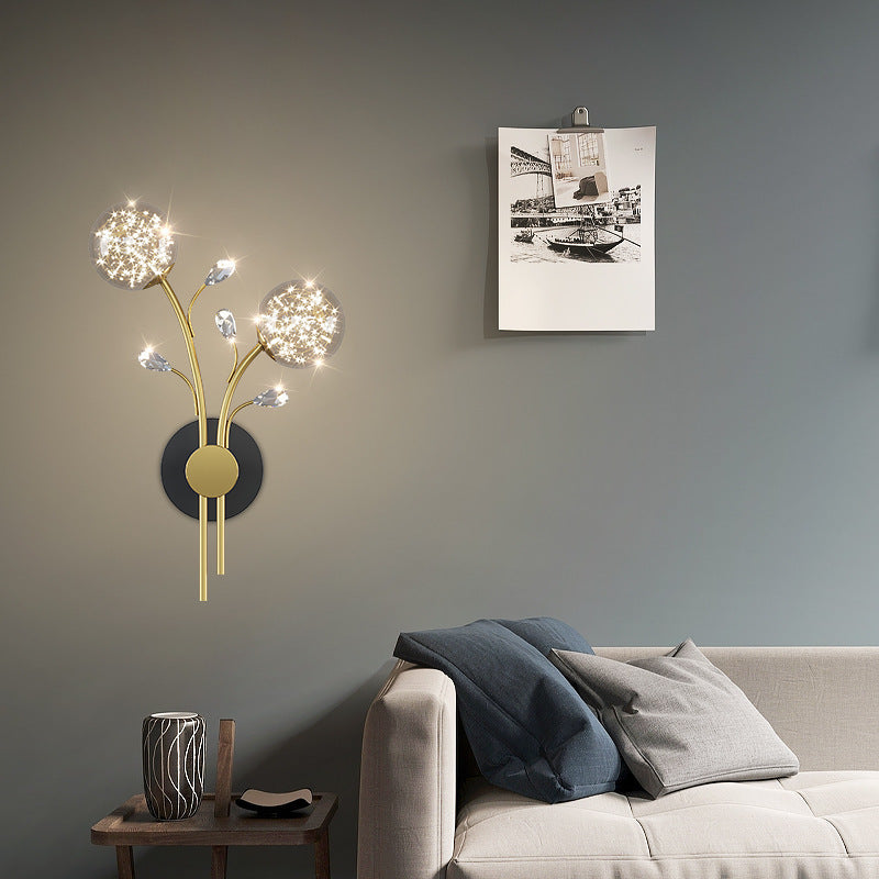 Creative Glass Iron Branch Globe Round LED Wall Sconce Lamp