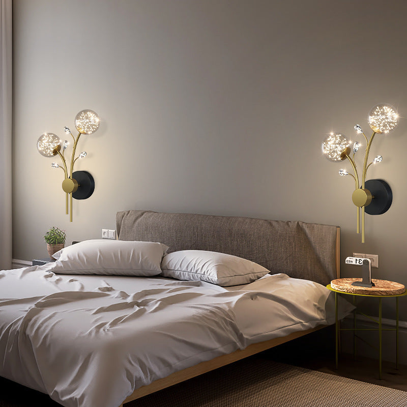 Creative Glass Iron Branch Globe Round LED Wall Sconce Lamp