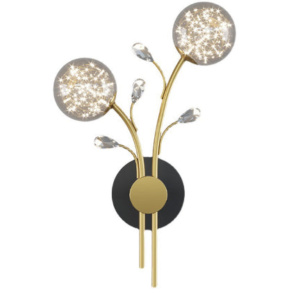 Creative Glass Iron Branch Globe Round LED Wall Sconce Lamp