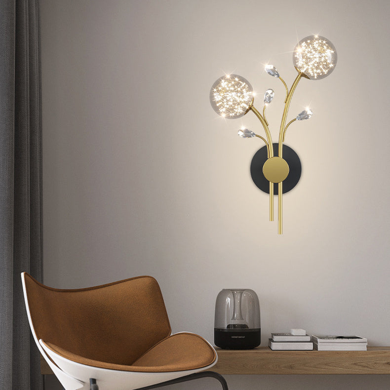 Creative Glass Iron Branch Globe Round LED Wall Sconce Lamp