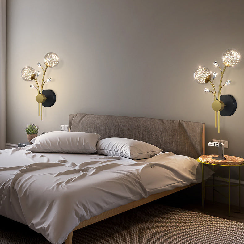 Creative Glass Iron Branch Globe Round LED Wall Sconce Lamp