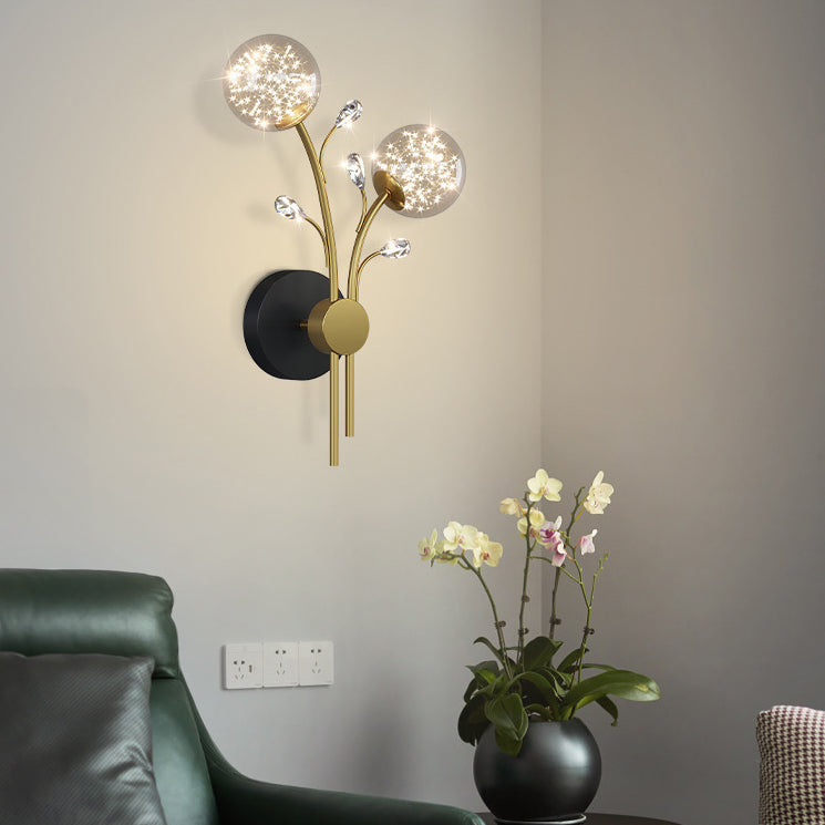 Creative Glass Iron Branch Globe Round LED Wall Sconce Lamp