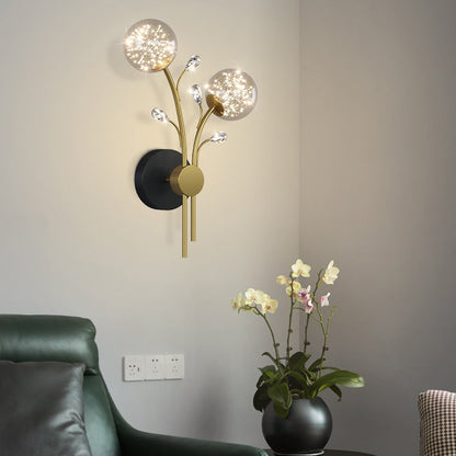 Creative Glass Iron Branch Globe Round LED Wall Sconce Lamp