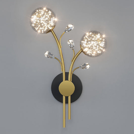 Creative Glass Iron Branch Globe Round LED Wall Sconce Lamp