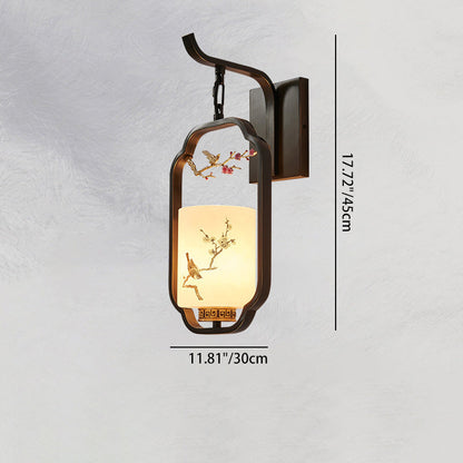 Chinese Bird Pattern Cylindrical 1-Light Wall Sconce Lamp