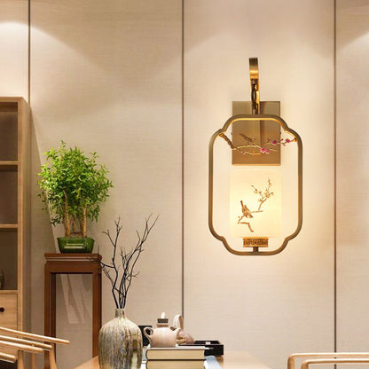 Chinese Bird Pattern Cylindrical 1-Light Wall Sconce Lamp