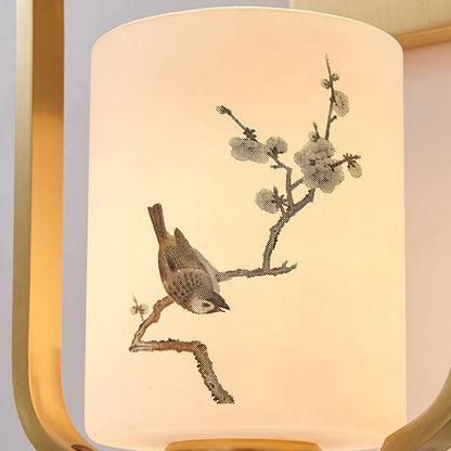 Chinese Bird Pattern Cylindrical 1-Light Wall Sconce Lamp