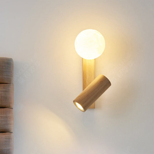 PE Rubberwood Cylinder Square Globe LED Wall Sconce Lamp