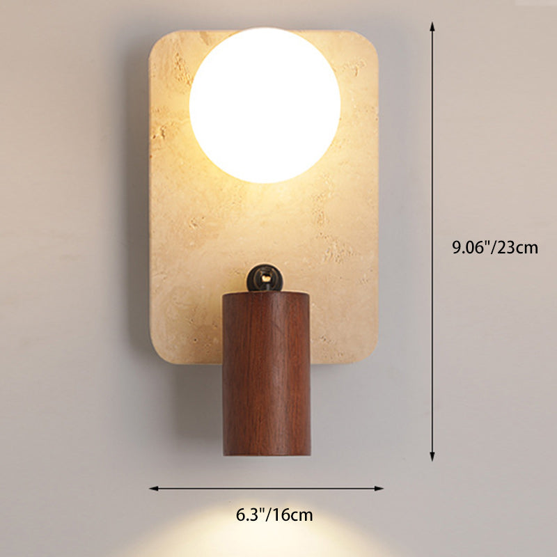 Travertine Glass Square Oval Globe 2-Light Wall Sconce Lamp