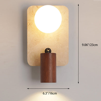 Travertine Glass Square Oval Globe 2-Light Wall Sconce Lamp