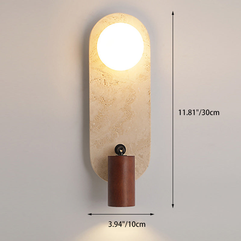 Travertine Glass Square Oval Globe 2-Light Wall Sconce Lamp