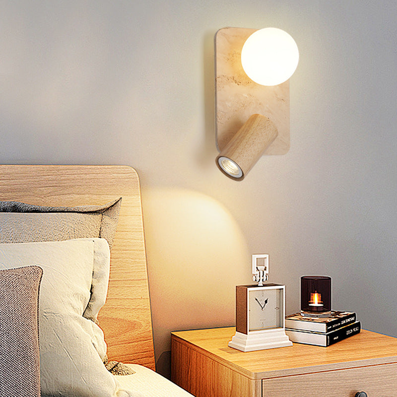 Travertine Glass Square Oval Globe 2-Light Wall Sconce Lamp