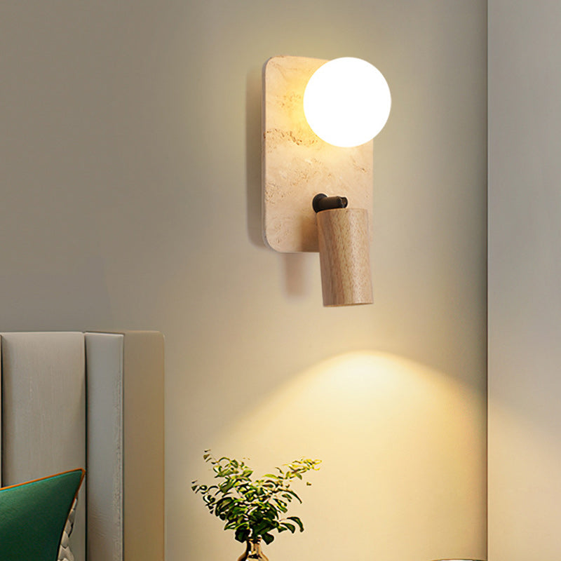 Travertine Glass Square Oval Globe 2-Light Wall Sconce Lamp