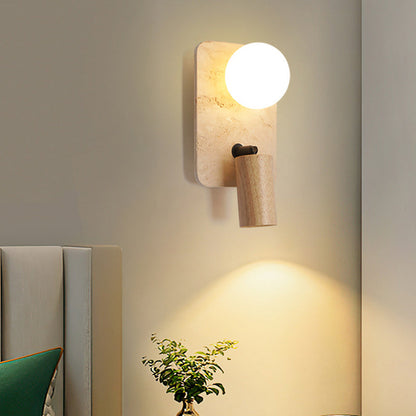 Travertine Glass Square Oval Globe 2-Light Wall Sconce Lamp