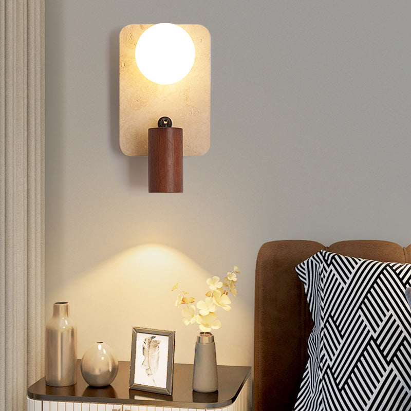 Travertine Glass Square Oval Globe 2-Light Wall Sconce Lamp