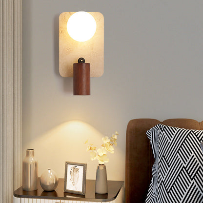 Travertine Glass Square Oval Globe 2-Light Wall Sconce Lamp