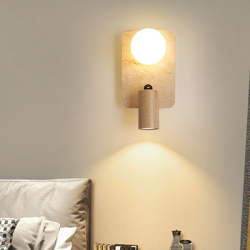 Travertine Glass Square Oval Globe 2-Light Wall Sconce Lamp